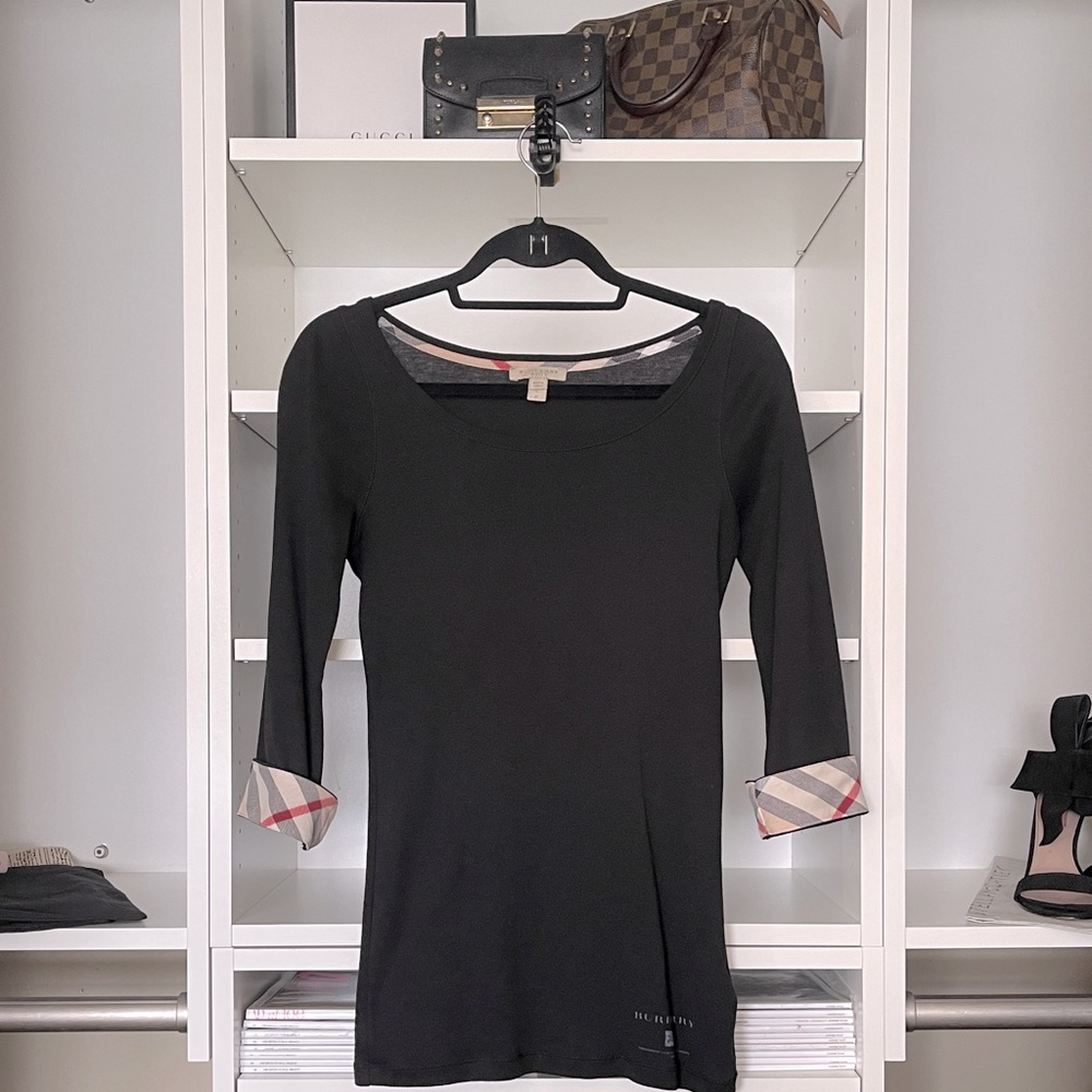 Burberry Brit 3/4 Sleeve Check Cuff Scoop Tee